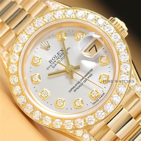 rolex gold watch women|18k gold rolex women's watch.